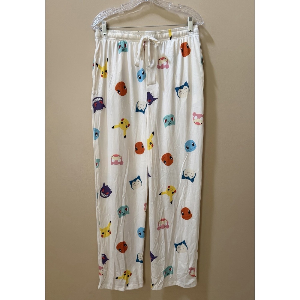 Unisex Pokemon "Head Toss" Pajama Pants White Size Medium NWT Pikachu, Squirtle